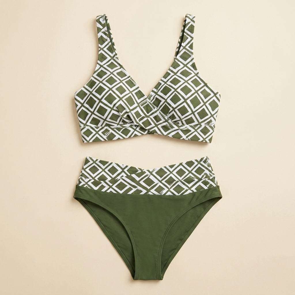 Marisol – Geometrisches Bikini-Set mit hoher Taille und Wickel-Crossover-Oberteil – Lamylie