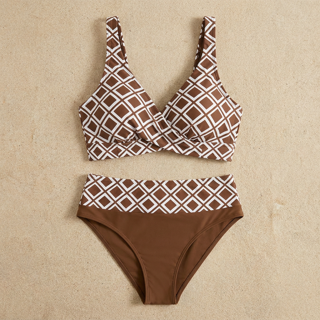 Marisol – Geometrisches Bikini-Set mit hoher Taille und Wickel-Crossover-Oberteil – Lamylie