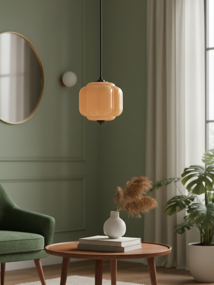 Vintage Chandelier with Cream-Colored Glass Shades | Retro-Style Pendant Lamp for Dining Room & Living Room - Lamylie