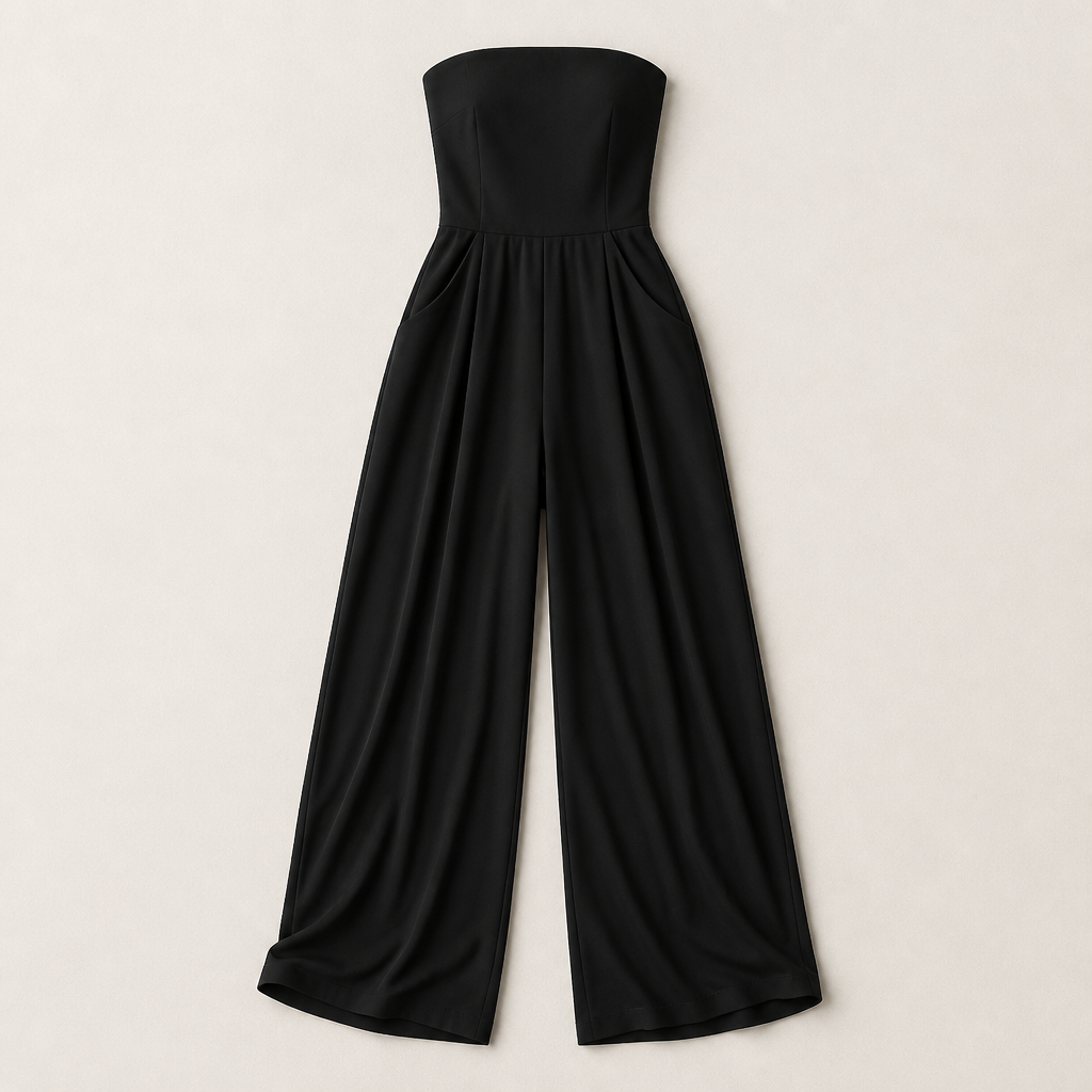 LuminaWear – Elegant Strapless Wide-Leg Jumpsuit with Smocked Back - Lamylie