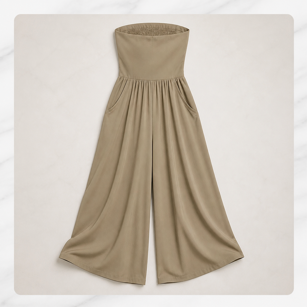 LuminaWear – Elegant Strapless Wide-Leg Jumpsuit with Smocked Back - Lamylie