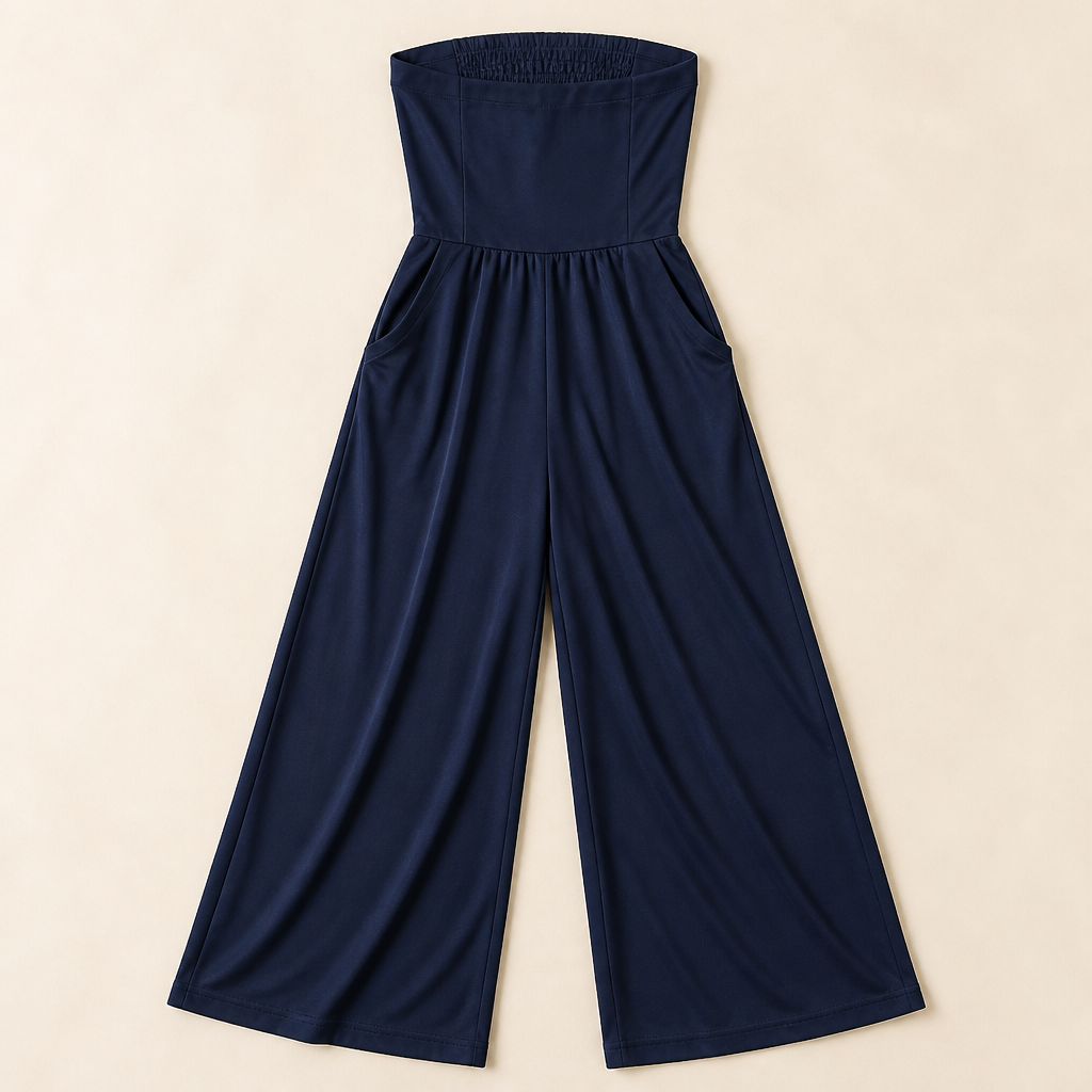 LuminaWear – Elegant Strapless Wide-Leg Jumpsuit with Smocked Back - Lamylie