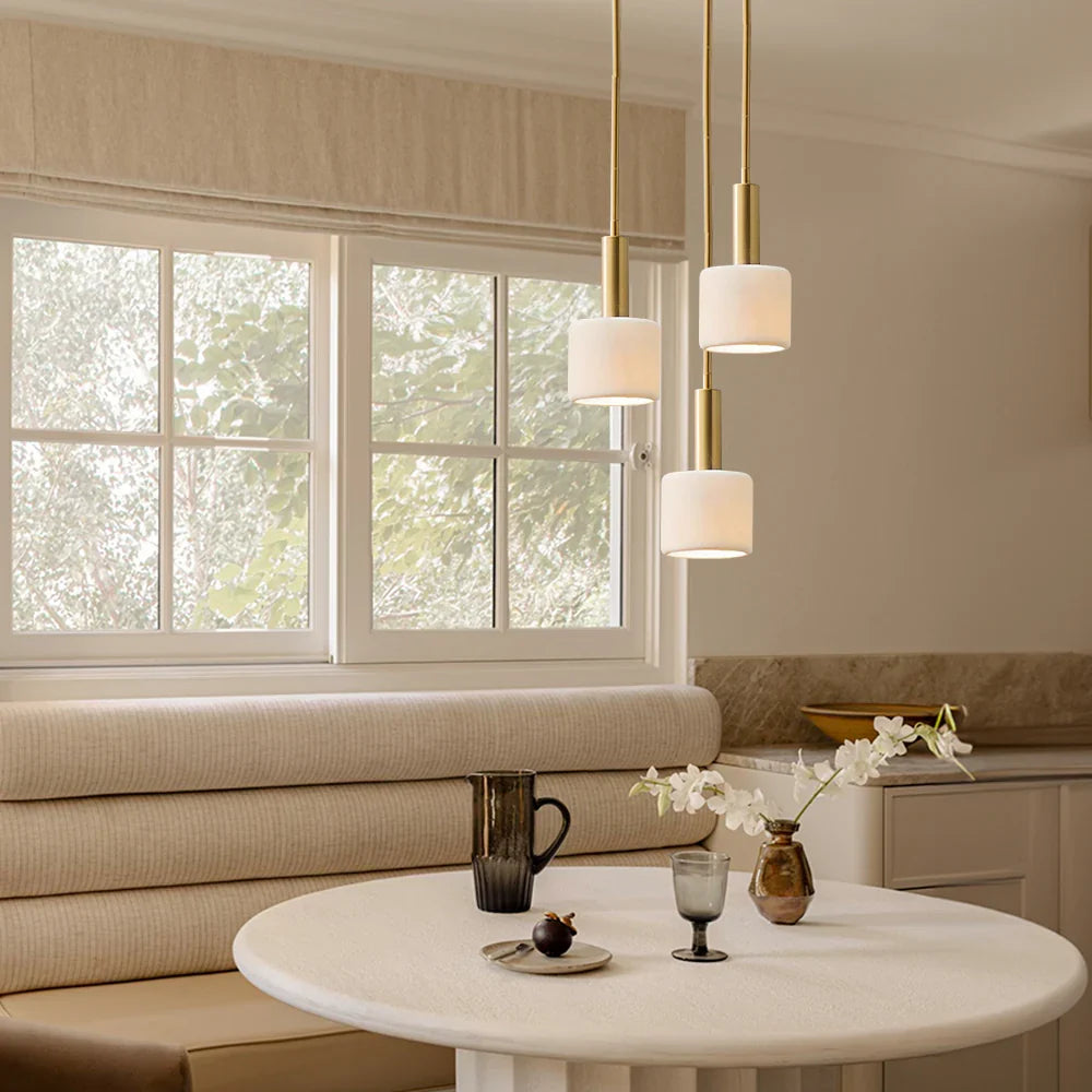 Lámpara colgante moderna de porcelana blanca con detalles metálicos | Diseño escandinavo de 14" - Lamylie