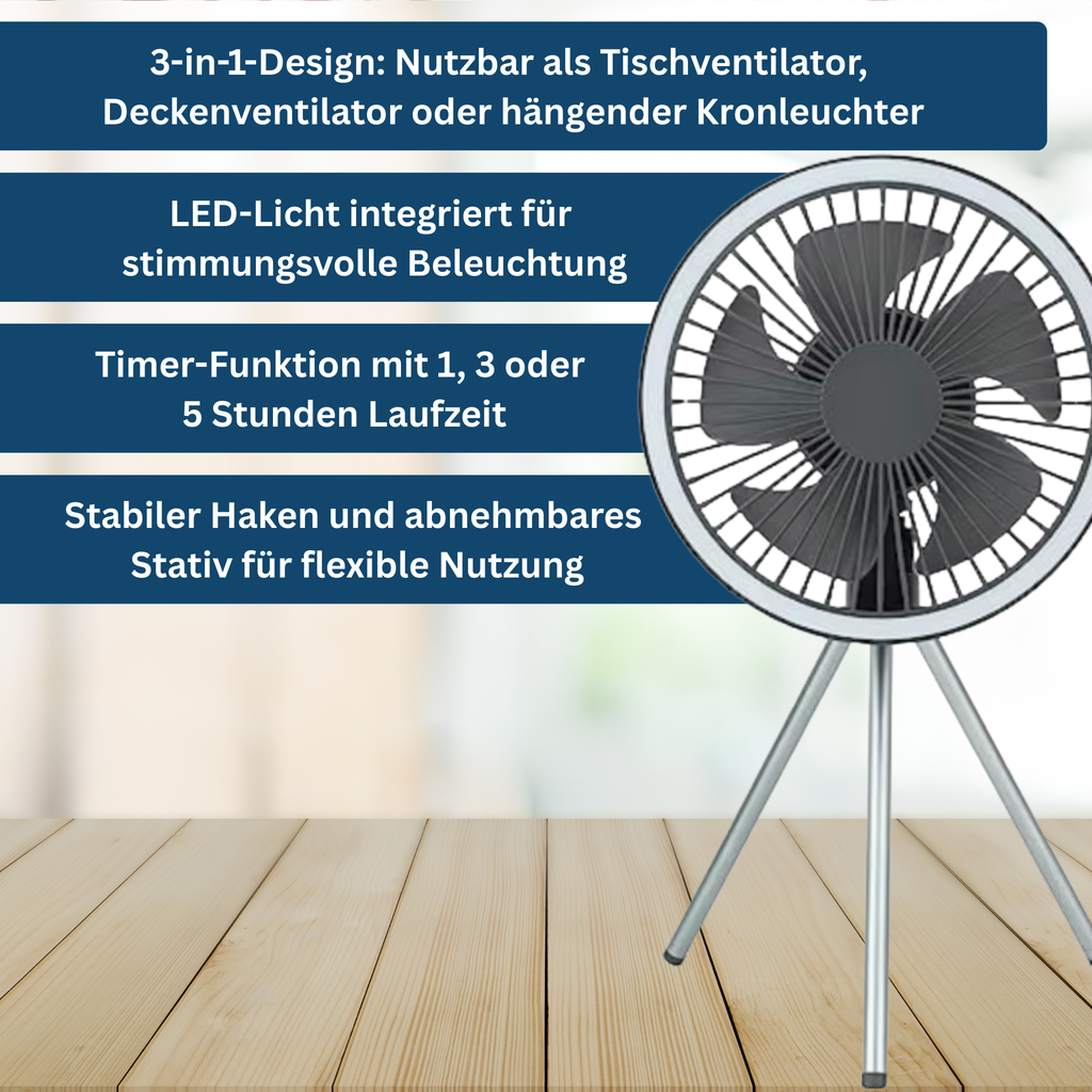Ventilador de camping con luz LED – Solución portátil de refrigeración para exteriores - Lamylie