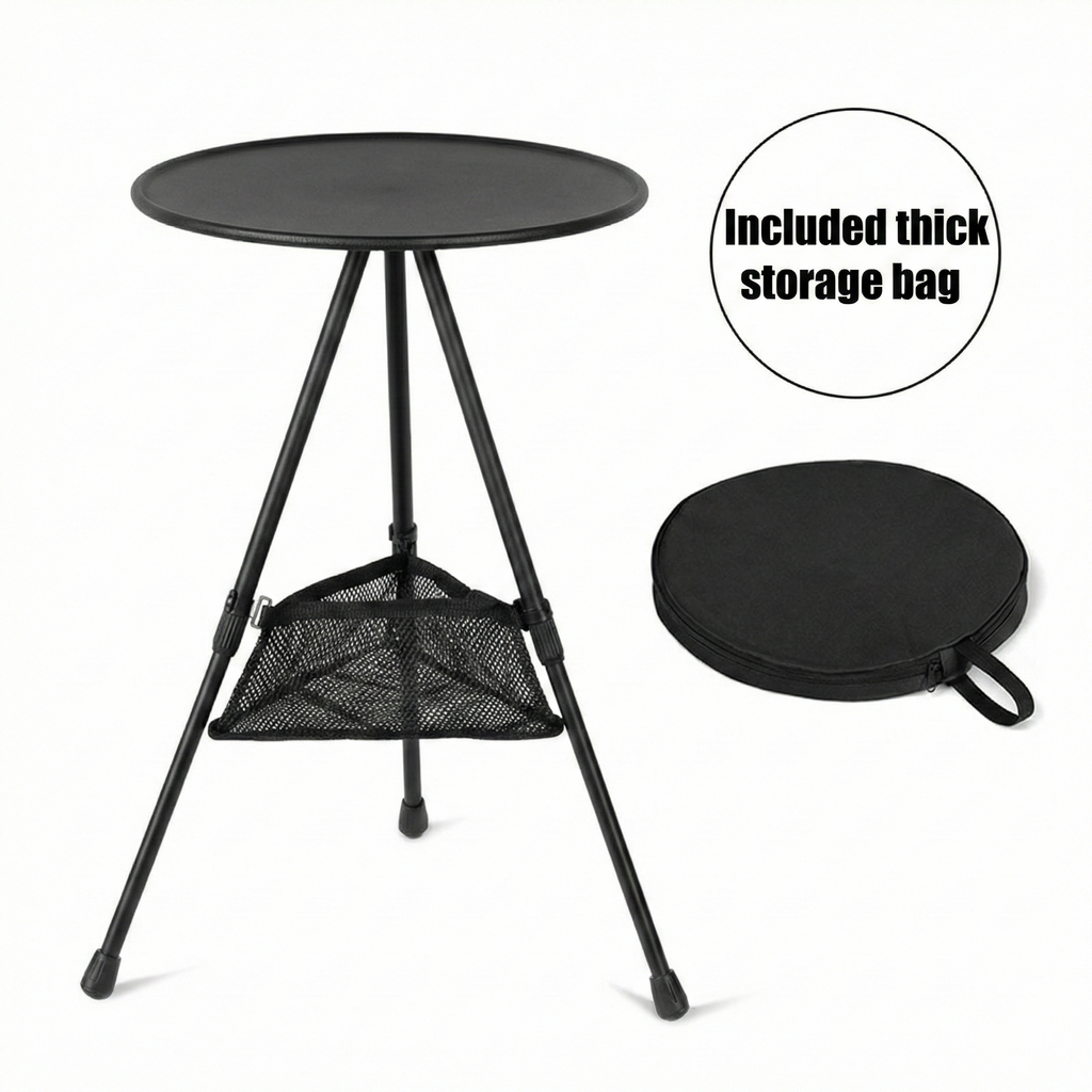 Runder Campingtisch mit Netzfach – tragbares Design - Lamylie
