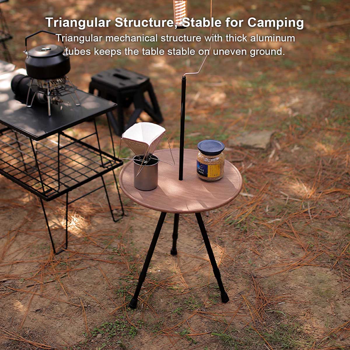 Runder Campingtisch mit Netzfach – tragbares Design - Lamylie