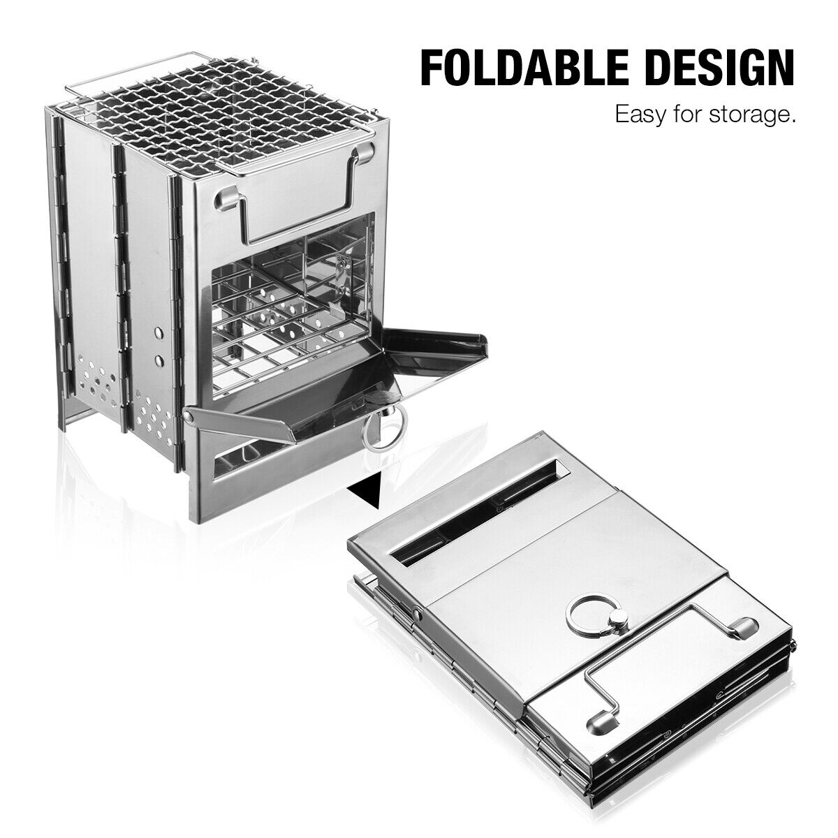 Hornillo de leña para camping - Diseño portátil de acero inoxidable - Lamylie