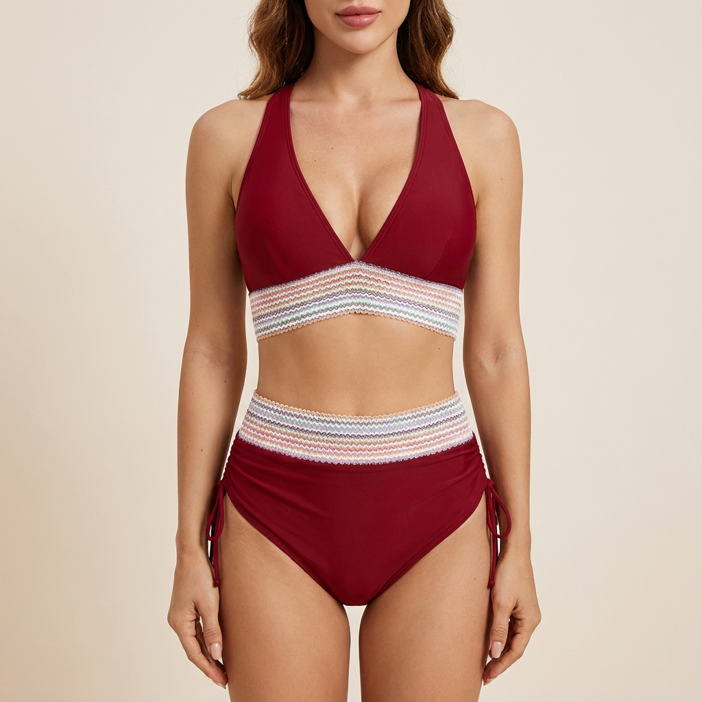 Mirabella – Bikini sculptant ventre taille haute avec fronces et liens de serrage latéraux – Lamylie