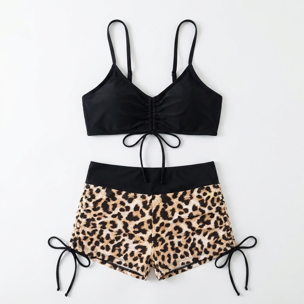 MirageCove – High-Waist Boyshort Bikini Set with Adjustable Side Drawstrings - Lamylie