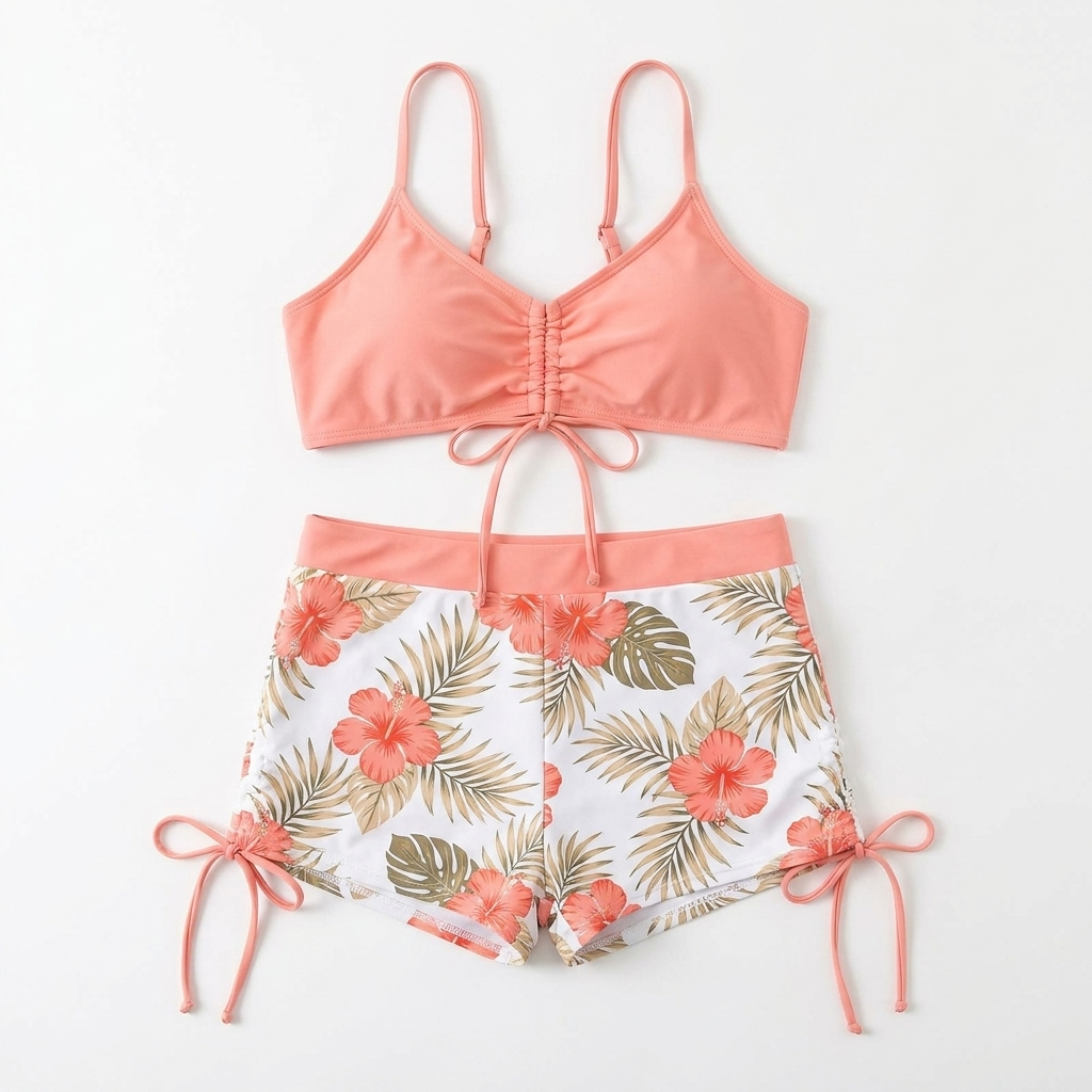 MirageCove – High-Waist Boyshort Bikini Set with Adjustable Side Drawstrings - Lamylie