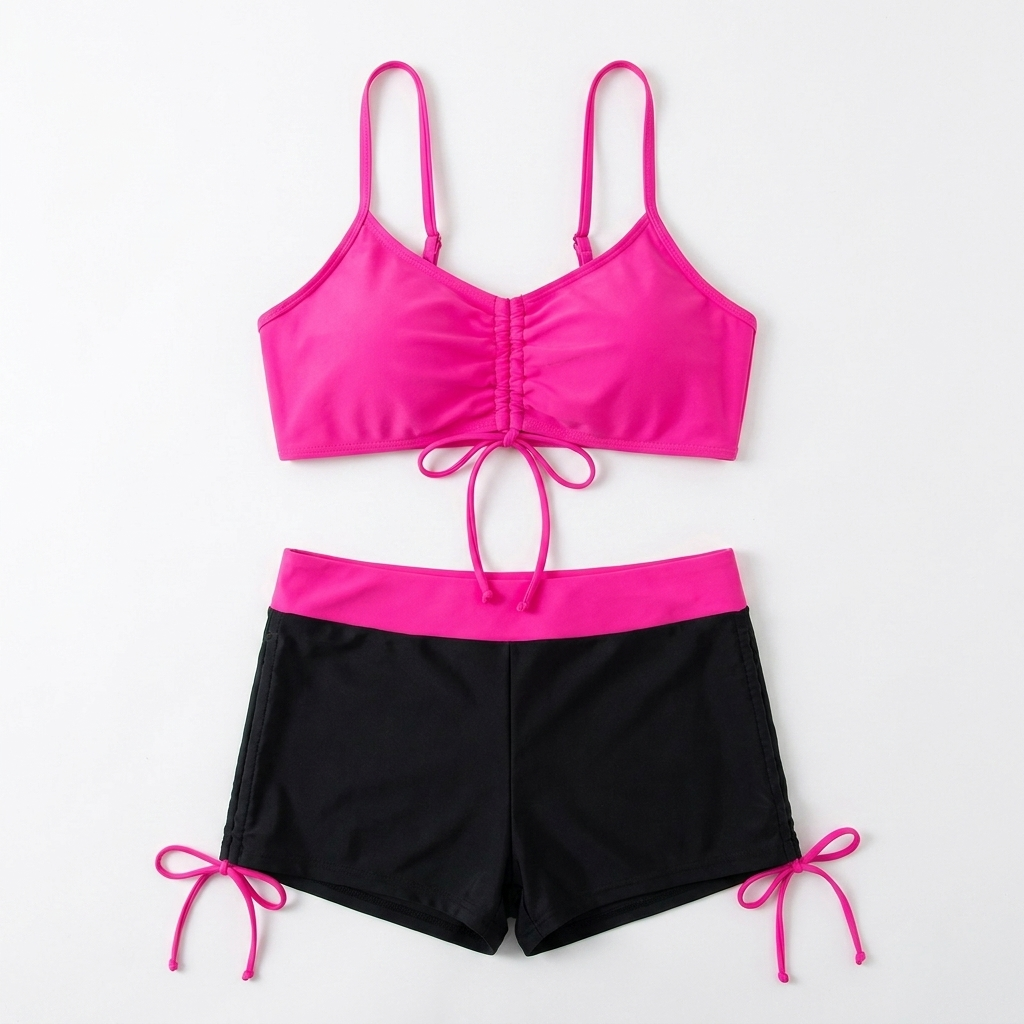 MirageCove – High-Waist Boyshort Bikini Set with Adjustable Side Drawstrings - Lamylie