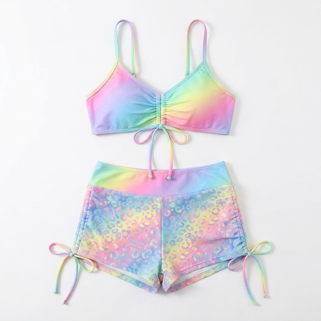 MirageCove – High-Waist Boyshort Bikini Set with Adjustable Side Drawstrings - Lamylie