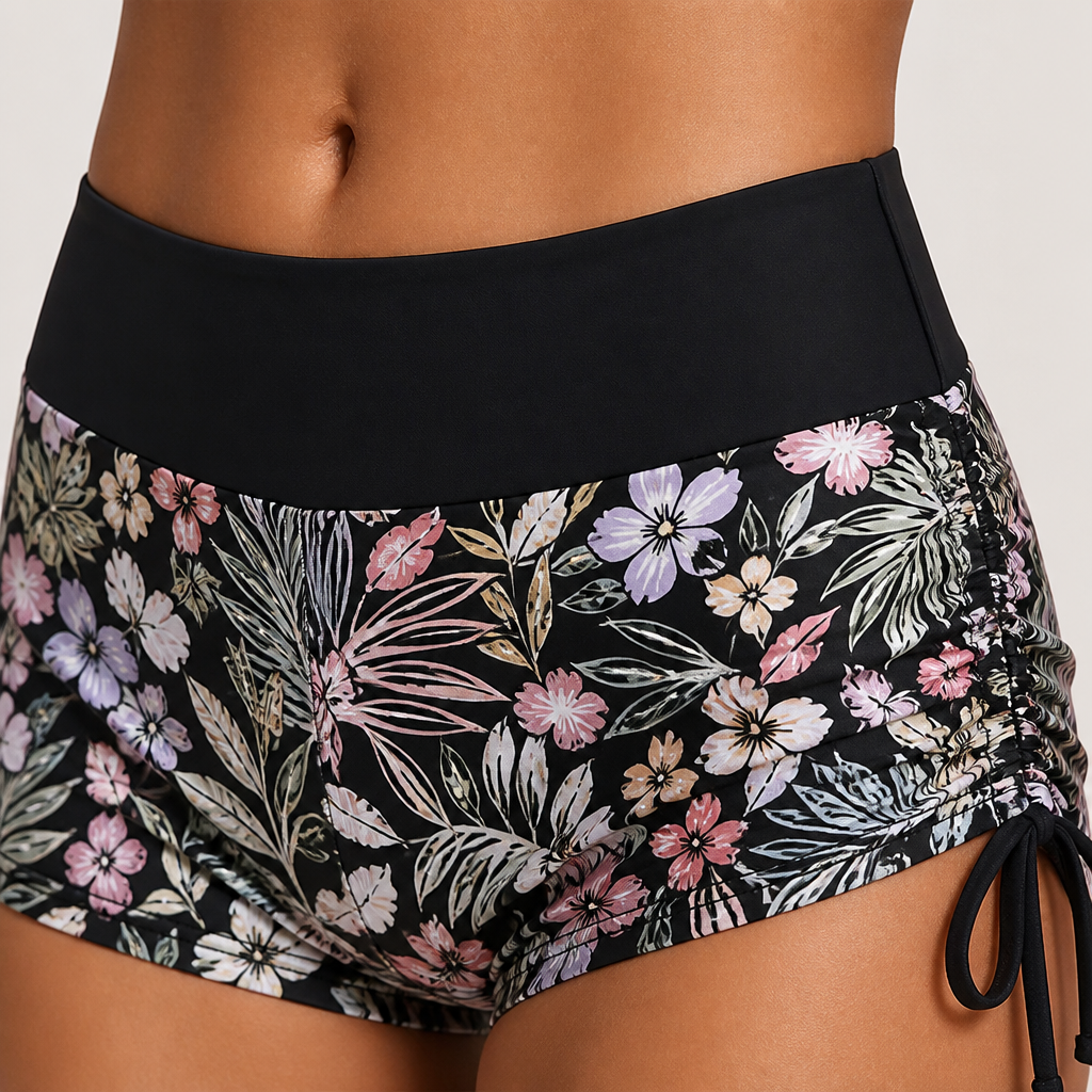 MirageCove – High-Waist Boyshort Bikini Set with Adjustable Side Drawstrings - Lamylie