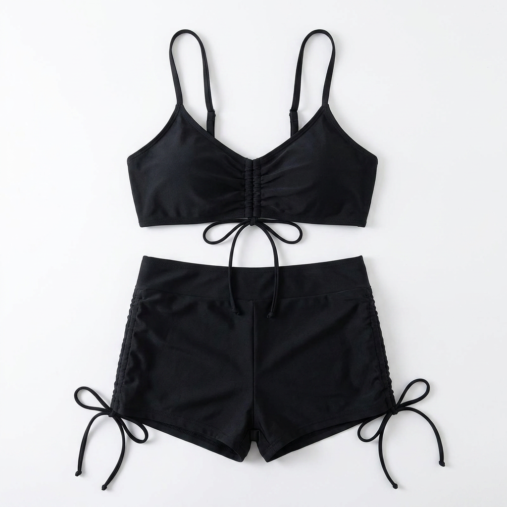 MirageCove – High-Waist Boyshort Bikini Set with Adjustable Side Drawstrings - Lamylie