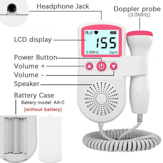Monitor Doppler fetale portatile per donne in gravidanza | Ascolta il battito cardiaco del bambino a casa | Monitoraggio prenatale sicuro - Lamylie