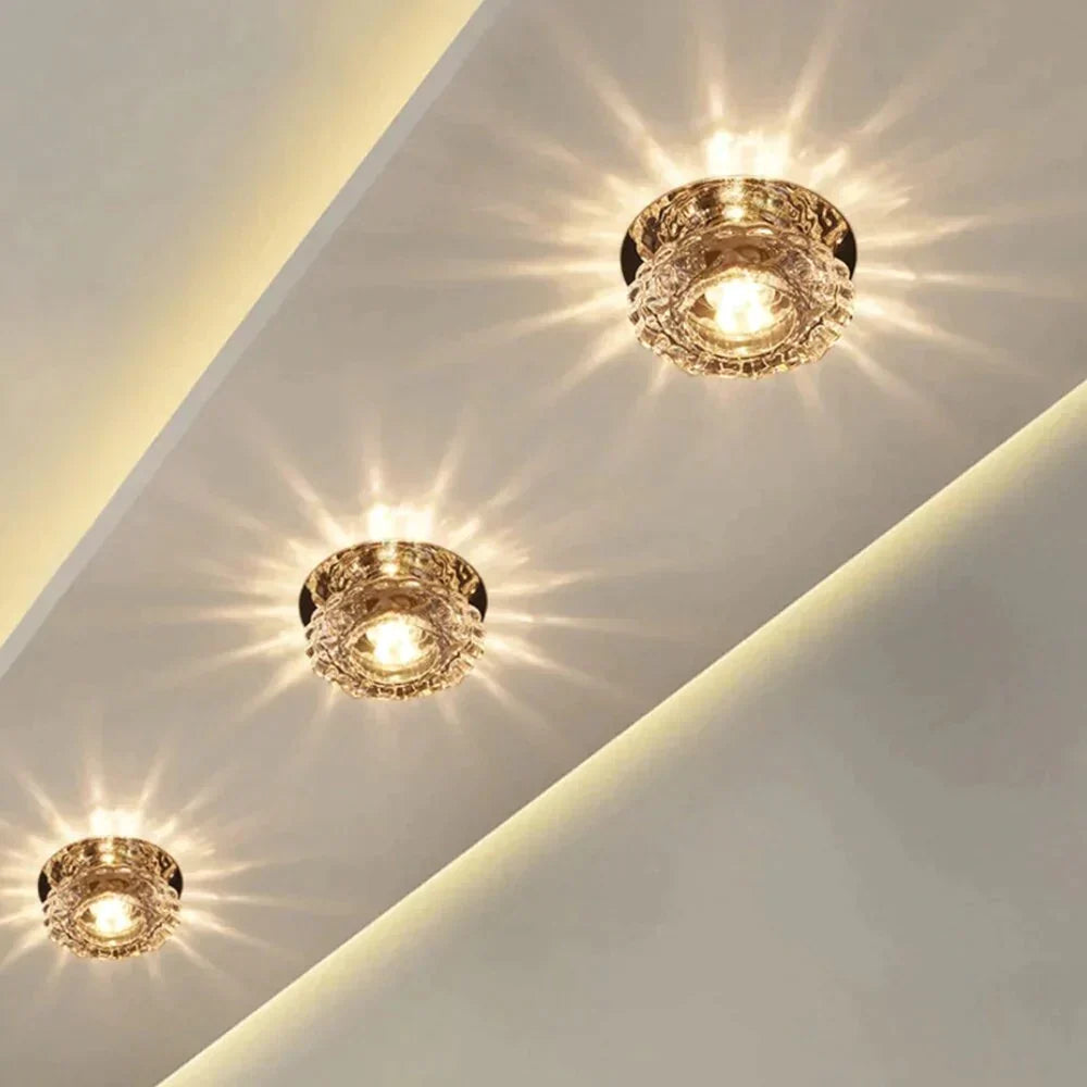 Modern Crystal Ceiling Lamp LED Stainless Steel Base Surface Lighting Living Room Hallway - Lamylie