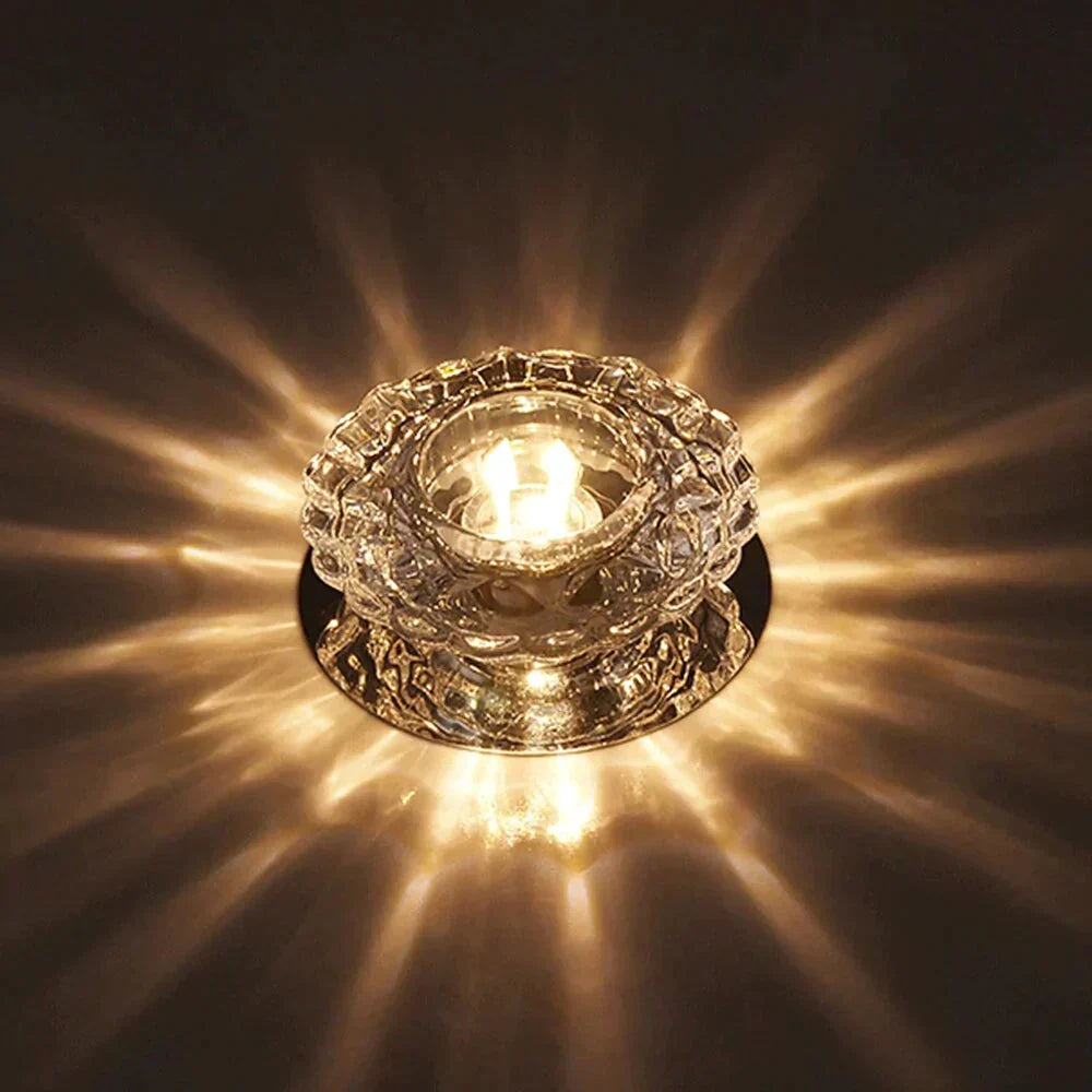 Modern Crystal Ceiling Lamp LED Stainless Steel Base Surface Lighting Living Room Hallway - Lamylie
