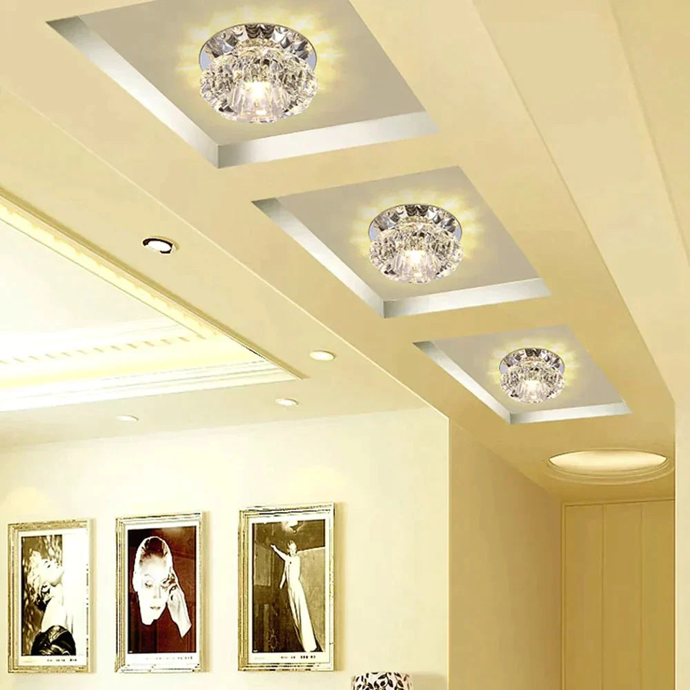 Modern Crystal Ceiling Lamp LED Stainless Steel Base Surface Lighting Living Room Hallway - Lamylie