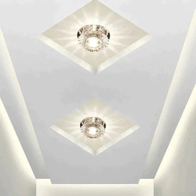 Modern Crystal Ceiling Lamp LED Stainless Steel Base Surface Lighting Living Room Hallway - Lamylie