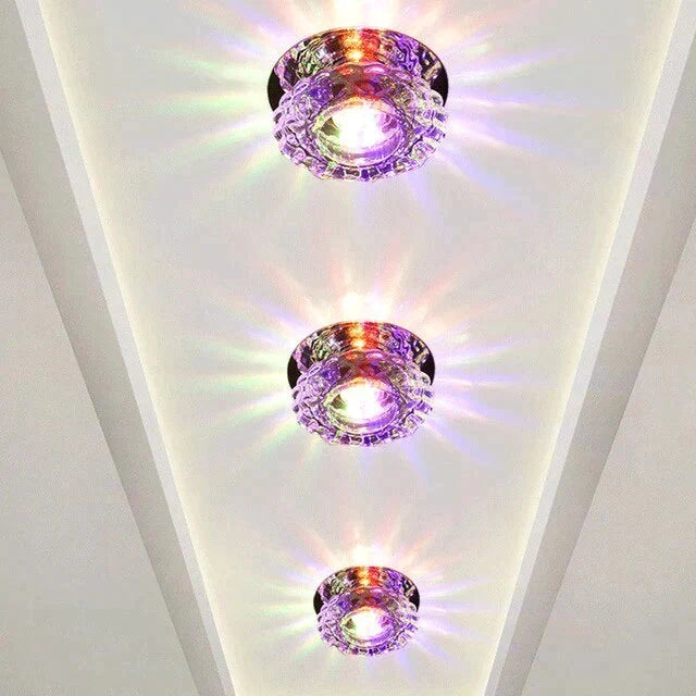 Modern Crystal Ceiling Lamp LED Stainless Steel Base Surface Lighting Living Room Hallway - Lamylie
