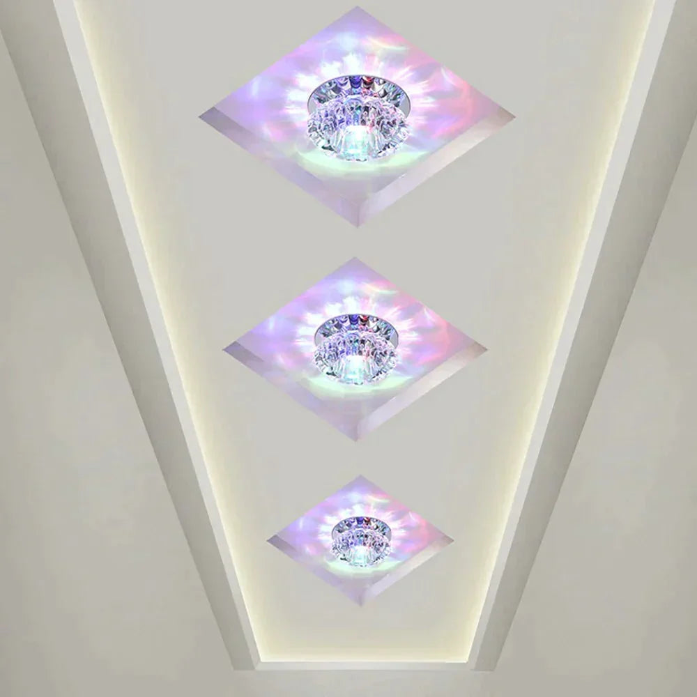 Modern Crystal Ceiling Lamp LED Stainless Steel Base Surface Lighting Living Room Hallway - Lamylie