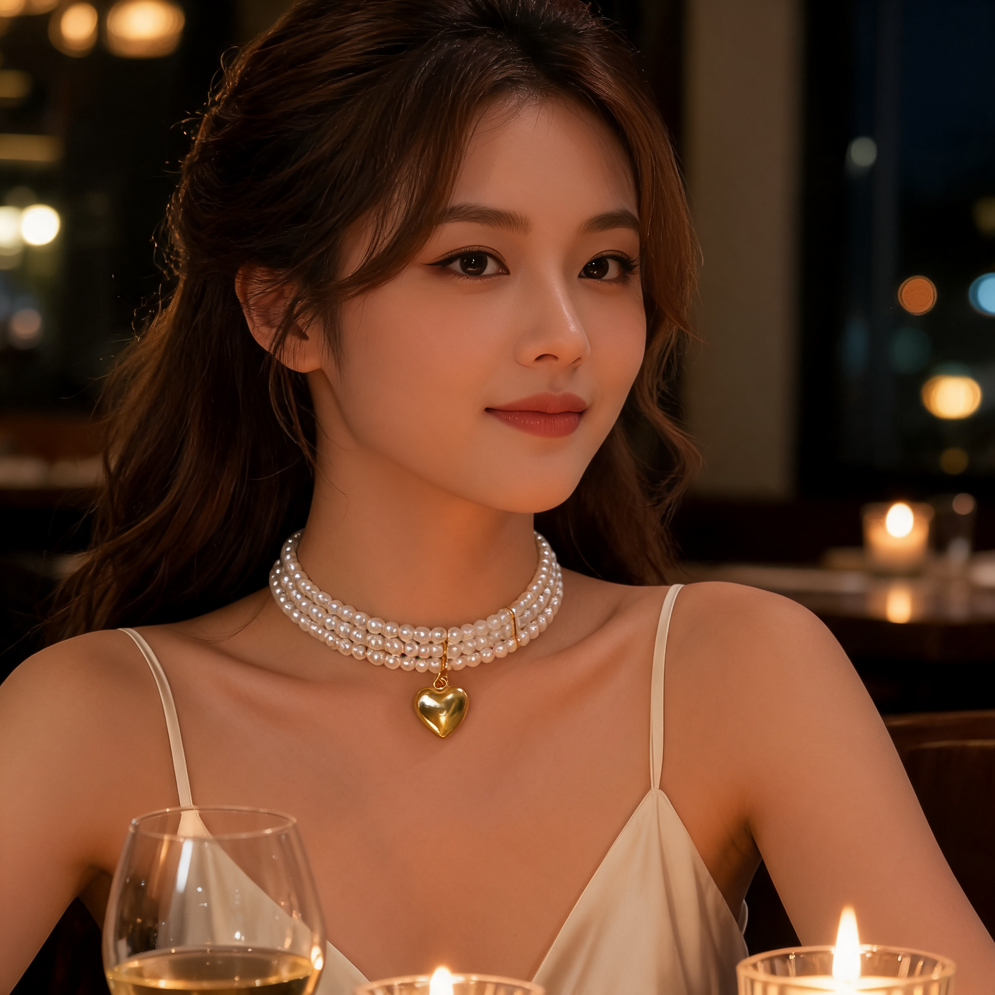 LumaLuxe – Romantic Triple-Strand Pearl Choker with Gold Heart Pendant - Lamylie