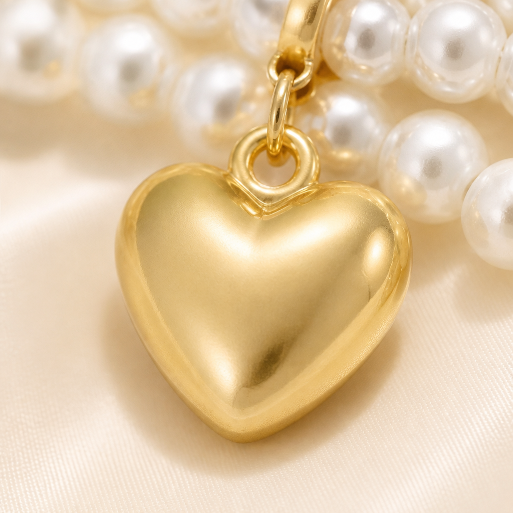LumaLuxe – Romantic Triple-Strand Pearl Choker with Gold Heart Pendant - Lamylie
