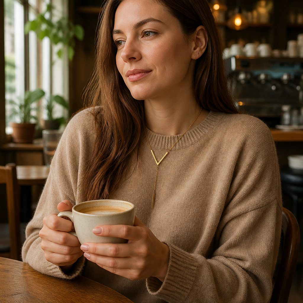 LumaRadiance – Minimalist Gold Lariat Necklace with V-Bar Pendant - Lamylie