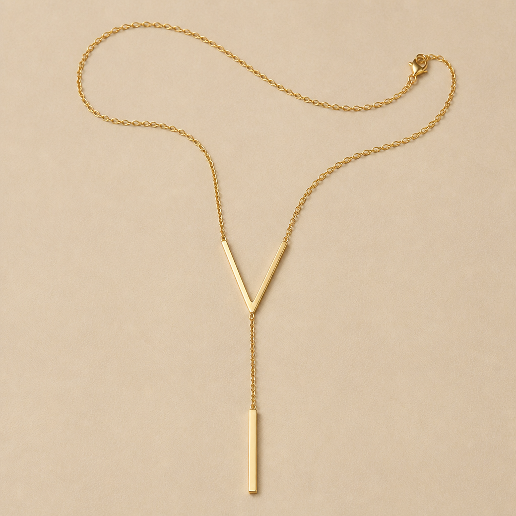 LumaRadiance – Minimalist Gold Lariat Necklace with V-Bar Pendant - Lamylie
