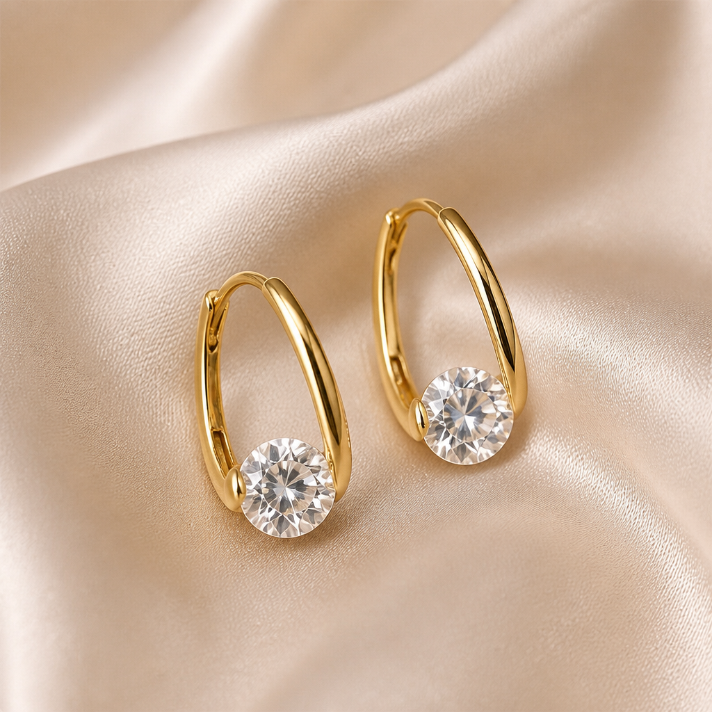 LuxeLume – Delicate Teardrop Hoop Earrings with Zirconia Stone - Lamylie