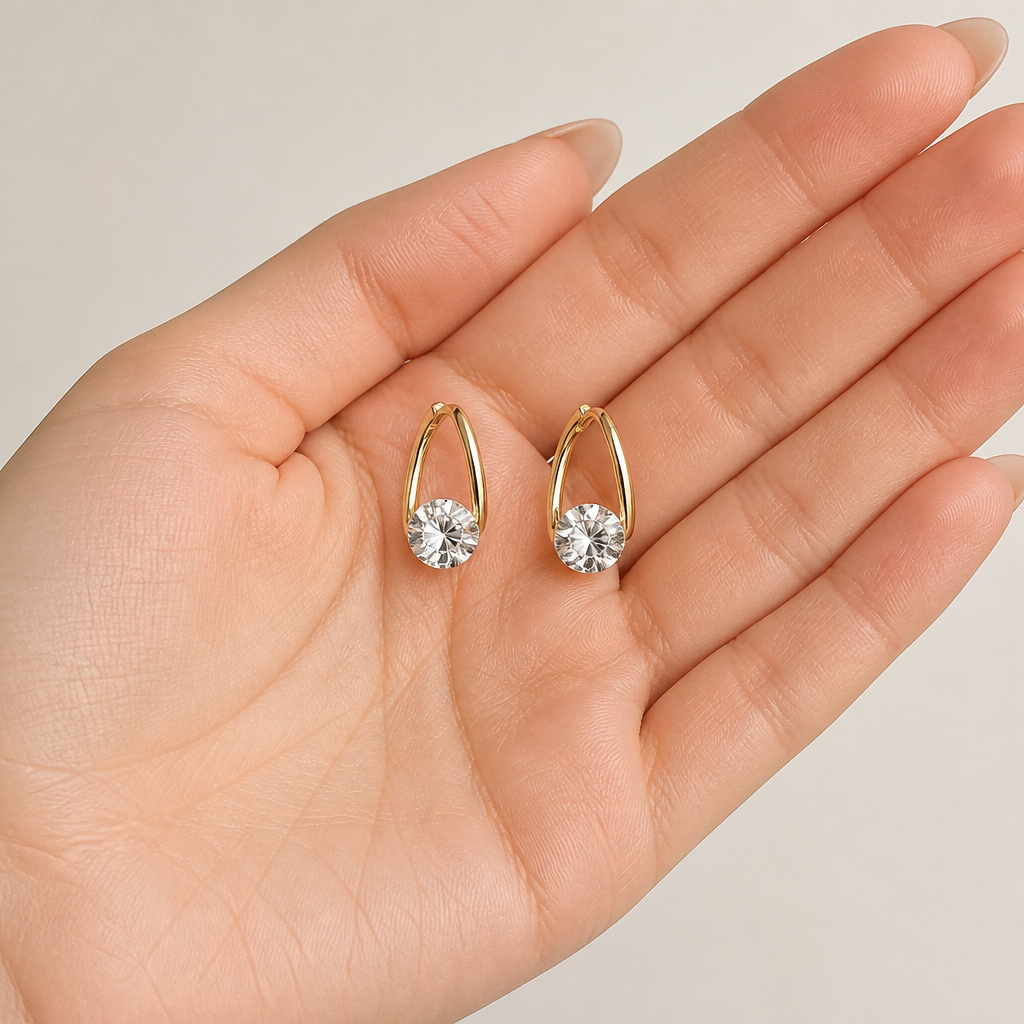 LuxeLume – Delicate Teardrop Hoop Earrings with Zirconia Stone - Lamylie