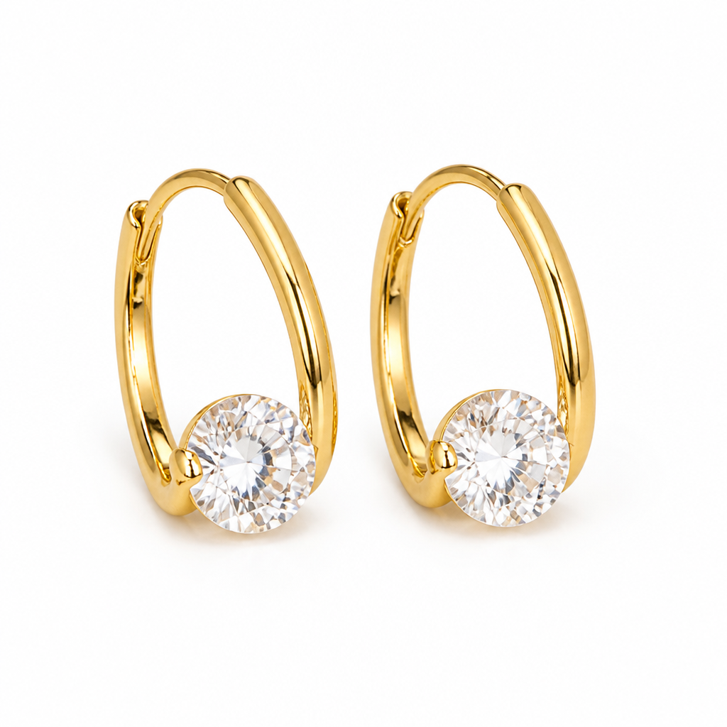 LuxeLume – Delicate Teardrop Hoop Earrings with Zirconia Stone - Lamylie