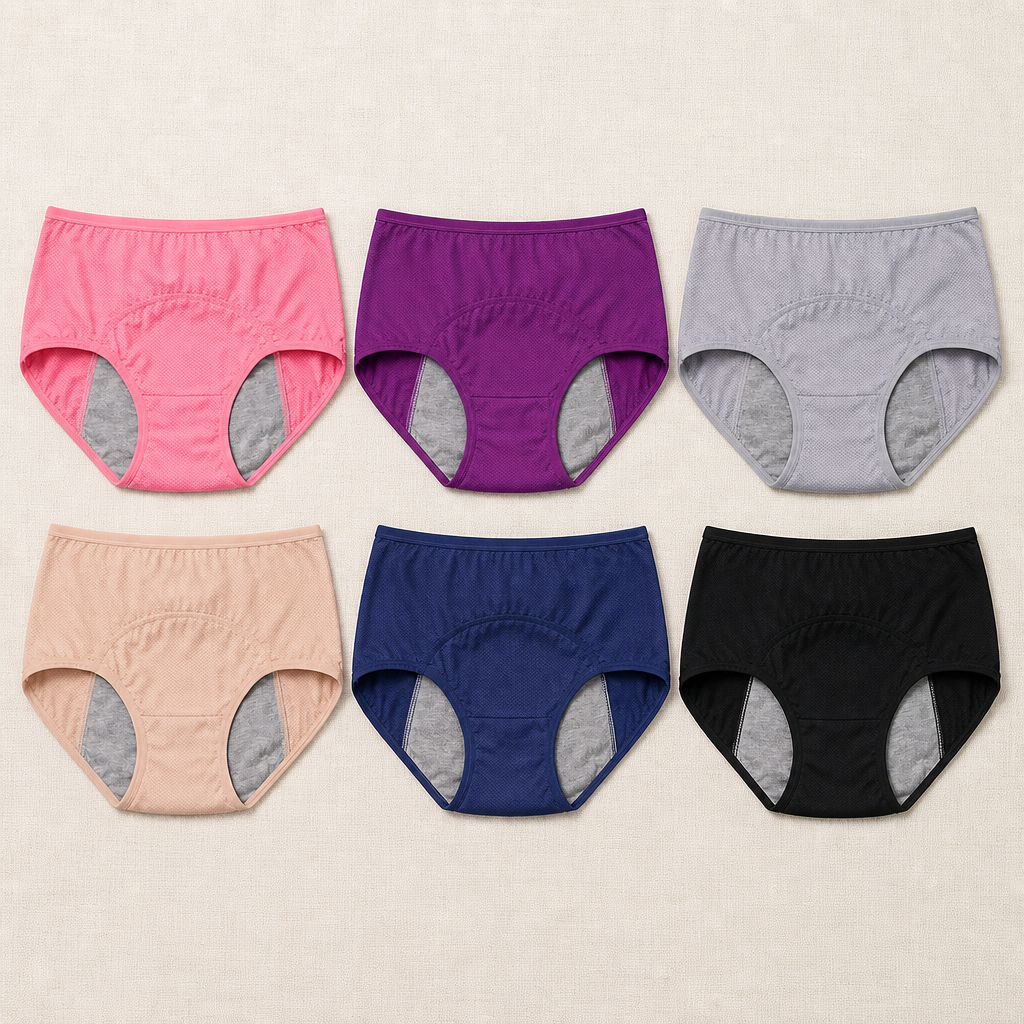 Lunelle – Leak-Proof Breathable Mid-Rise Briefs (Pack of 6, Assorted Colors) - Lamylie