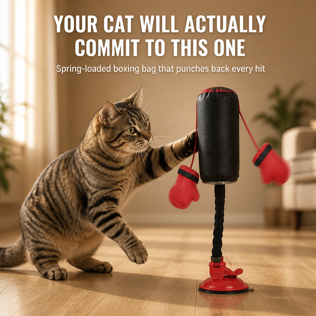 PouncePulse — Burn Off Indoor Cat Energy with Spring-Loaded Boxing Action - Lamylie