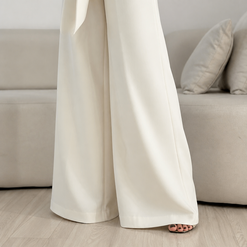 LuminaSilk – Draped Halter Wide-Leg Jumpsuit with Tie Waist - Lamylie