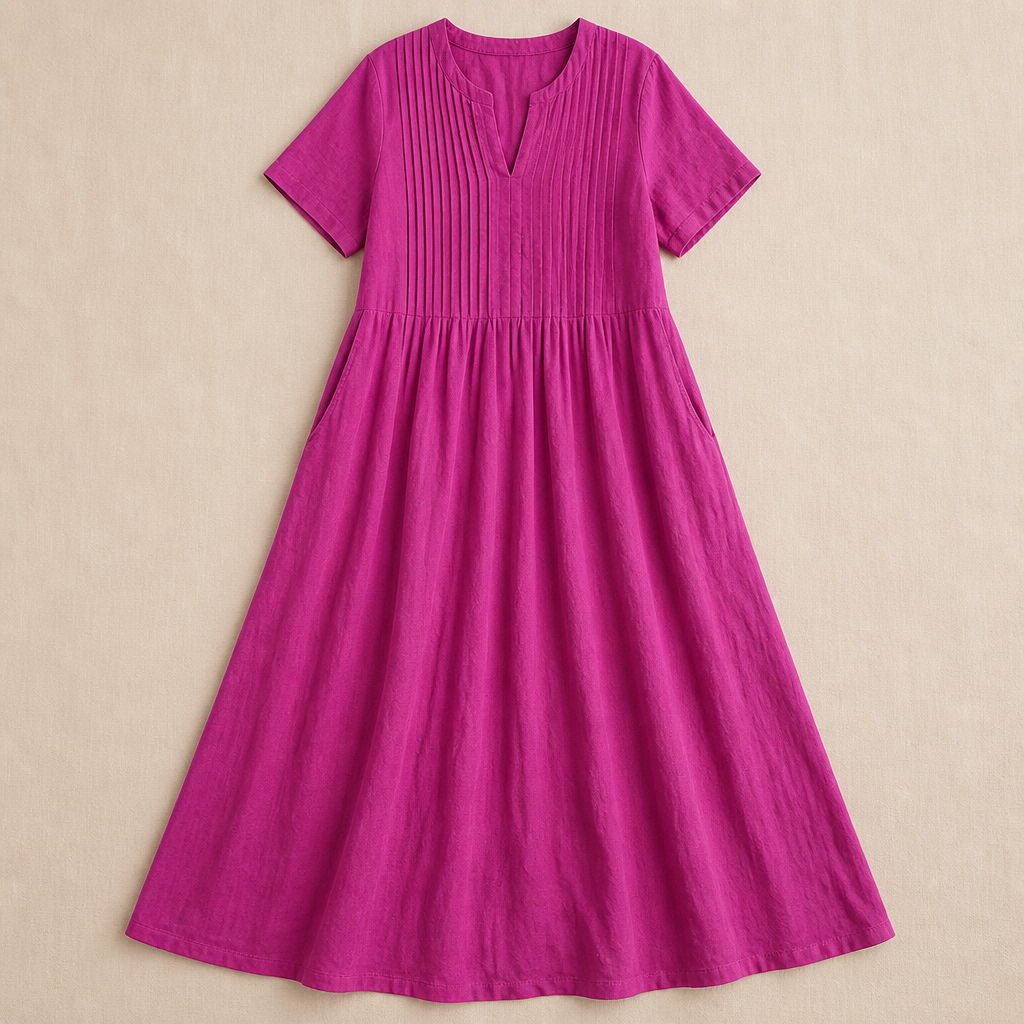 LioraBelle – Lässiges Leinen-Maxikleid mit Biesen und Taschen - Lamylie
