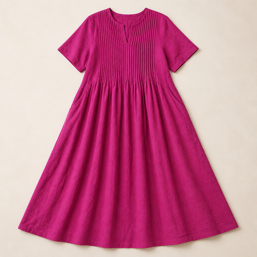 LioraBelle – Lässiges Leinen-Maxikleid mit Biesen und Taschen - Lamylie