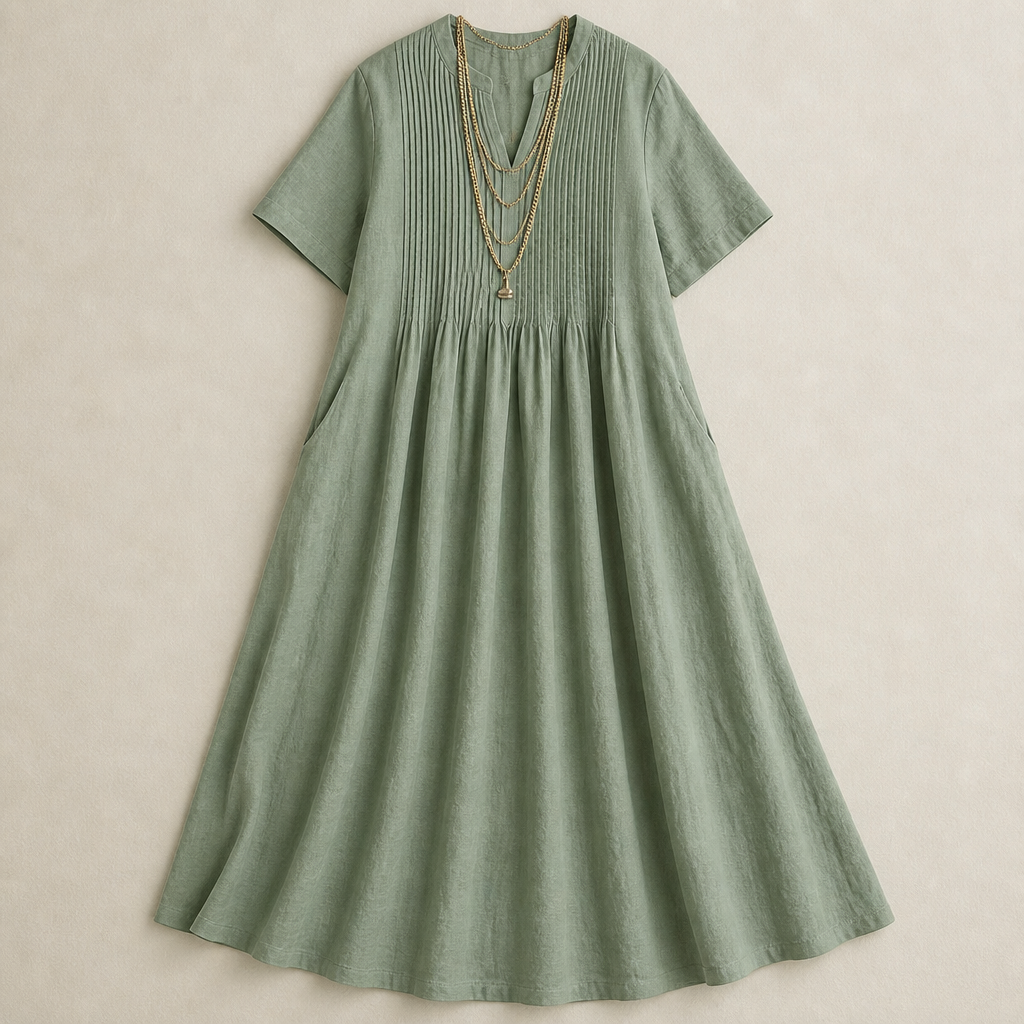 LioraBelle – Lässiges Leinen-Maxikleid mit Biesen und Taschen - Lamylie