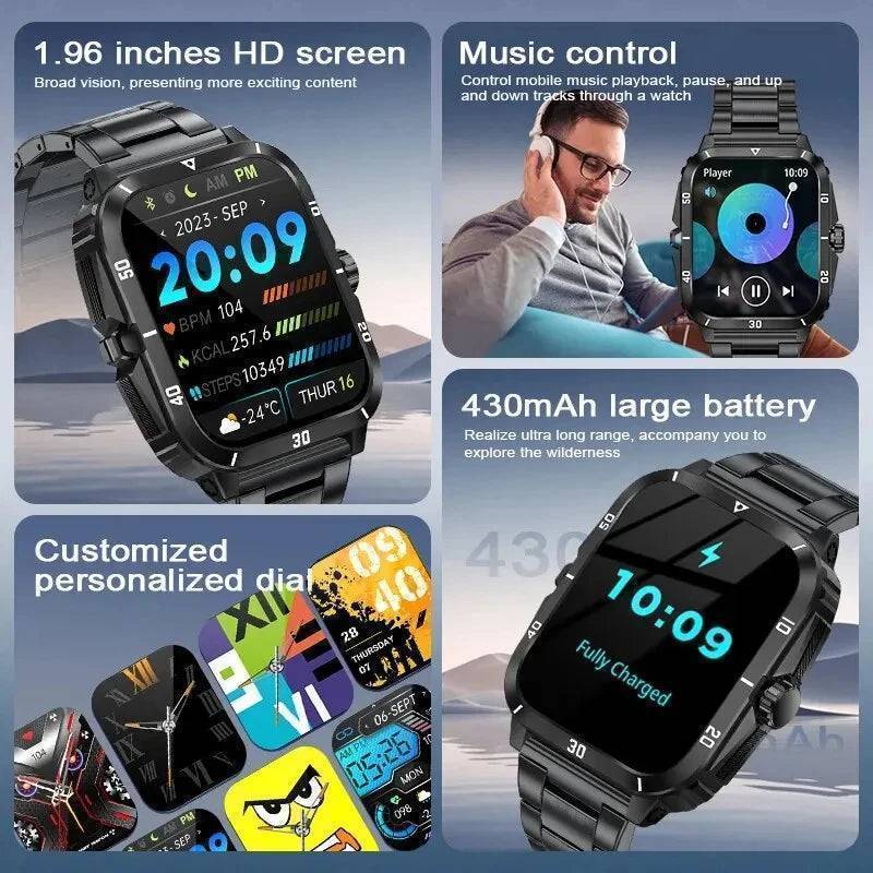 Men's Durable Military-Style Smartwatch with Bluetooth Calling & Fitness Tracking - Lamylie