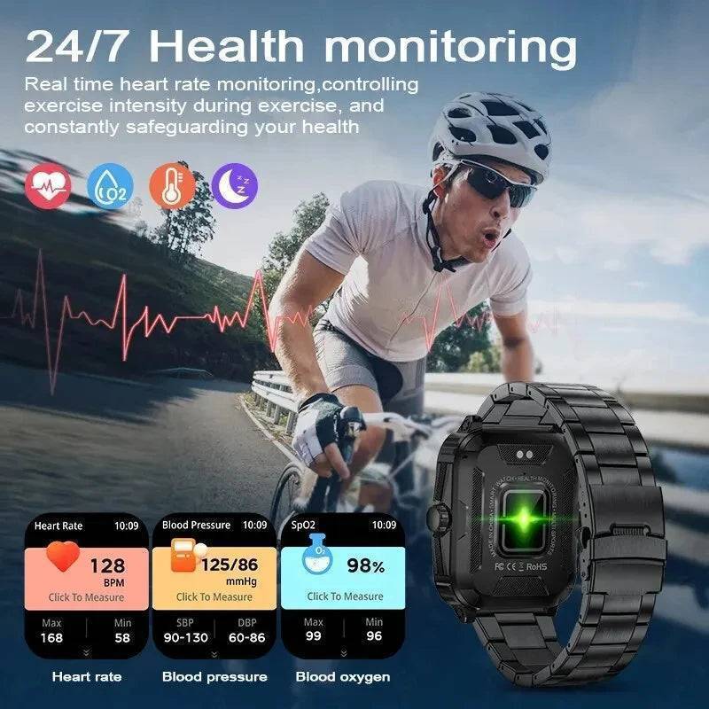 Men's Durable Military-Style Smartwatch with Bluetooth Calling & Fitness Tracking - Lamylie