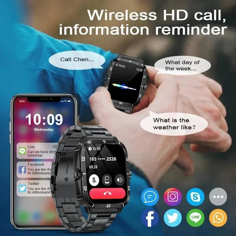 Men's Durable Military-Style Smartwatch with Bluetooth Calling & Fitness Tracking - Lamylie