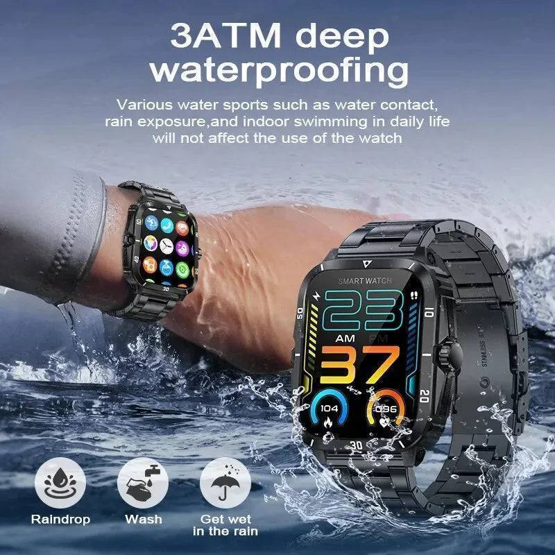 Men's Durable Military-Style Smartwatch with Bluetooth Calling & Fitness Tracking - Lamylie