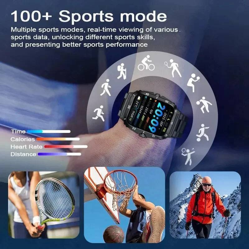 Men's Durable Military-Style Smartwatch with Bluetooth Calling & Fitness Tracking - Lamylie