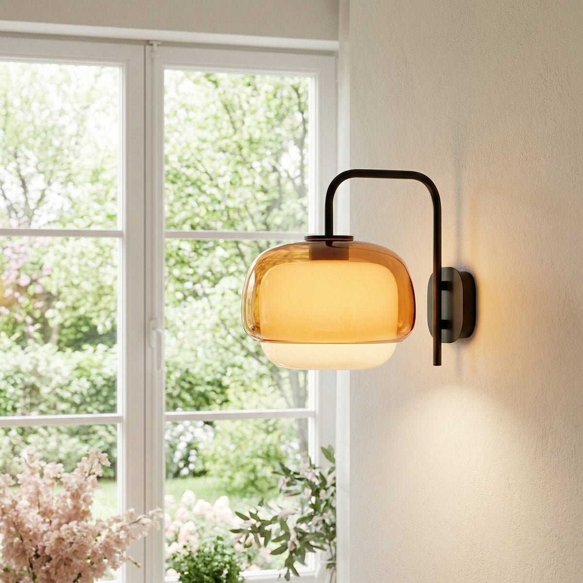 Colored Glass Wall Lamp with Round Shade | Green, Pink, Orange | Modern LED Lighting - Lamylie