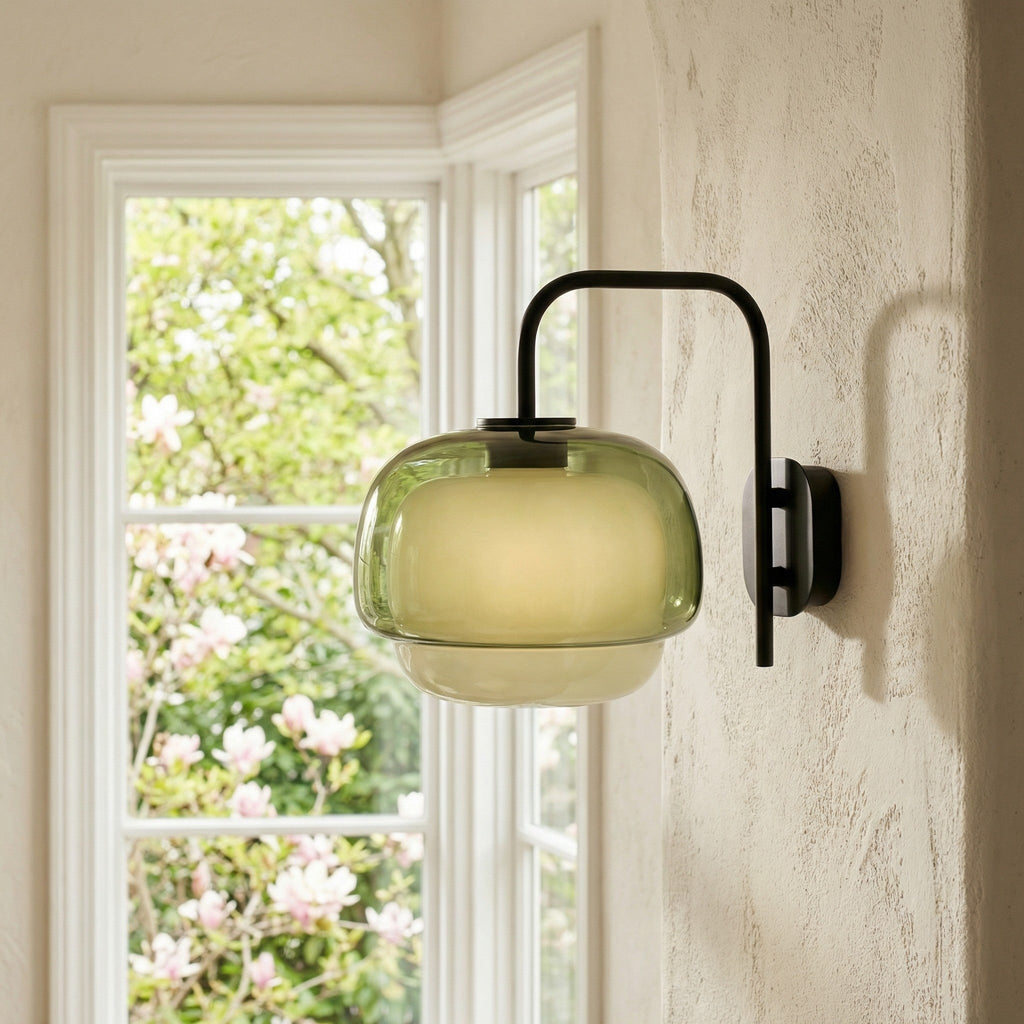 Colored Glass Wall Lamp with Round Shade | Green, Pink, Orange | Modern LED Lighting - Lamylie