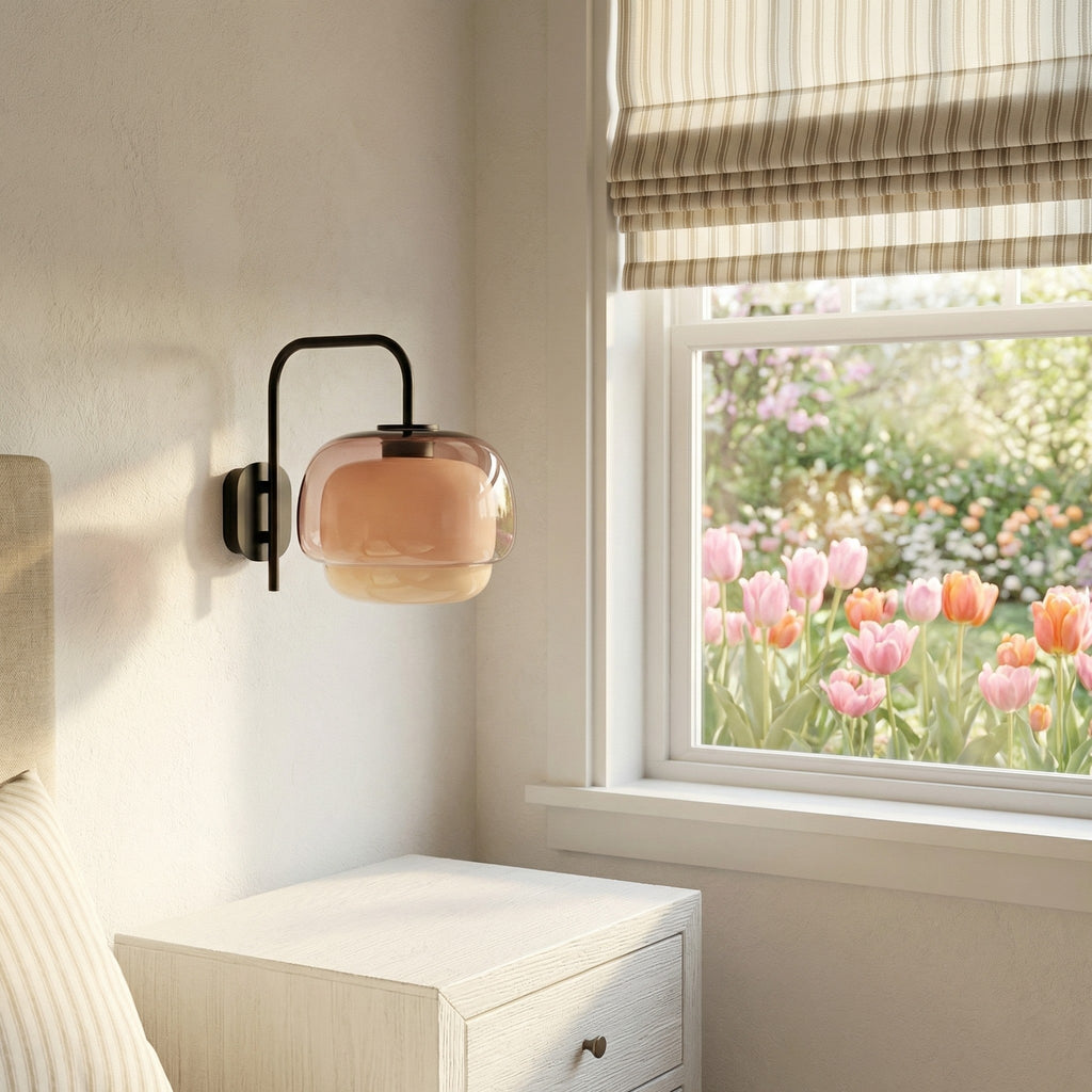 Colored Glass Wall Lamp with Round Shade | Green, Pink, Orange | Modern LED Lighting - Lamylie