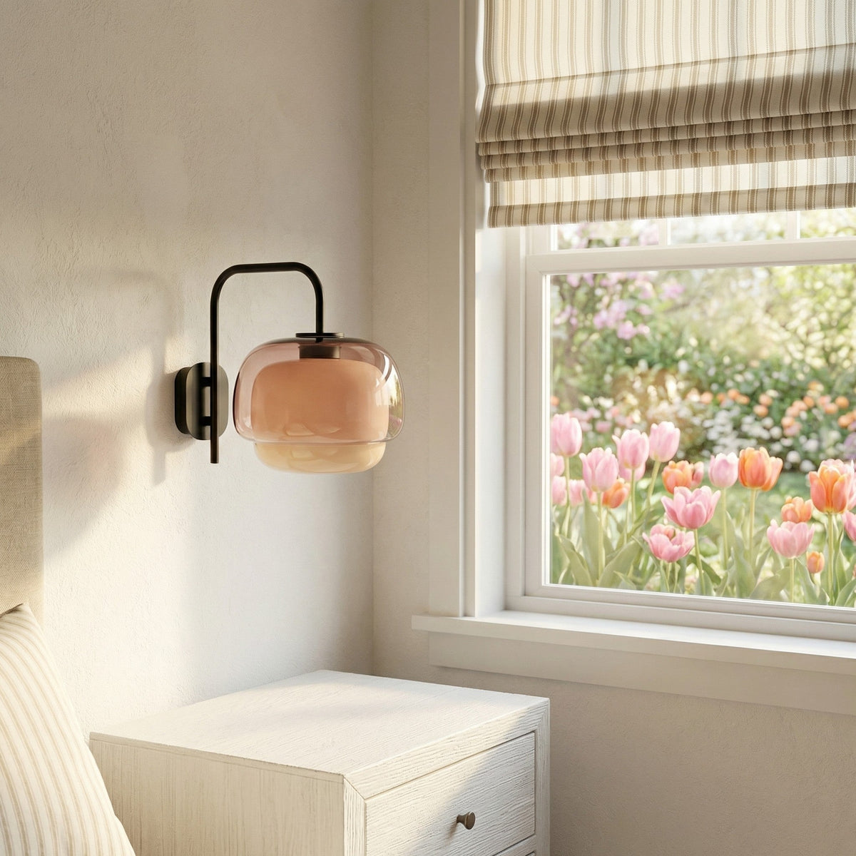 Colored Glass Wall Lamp with Round Shade | Green, Pink, Orange | Modern LED Lighting - Lamylie