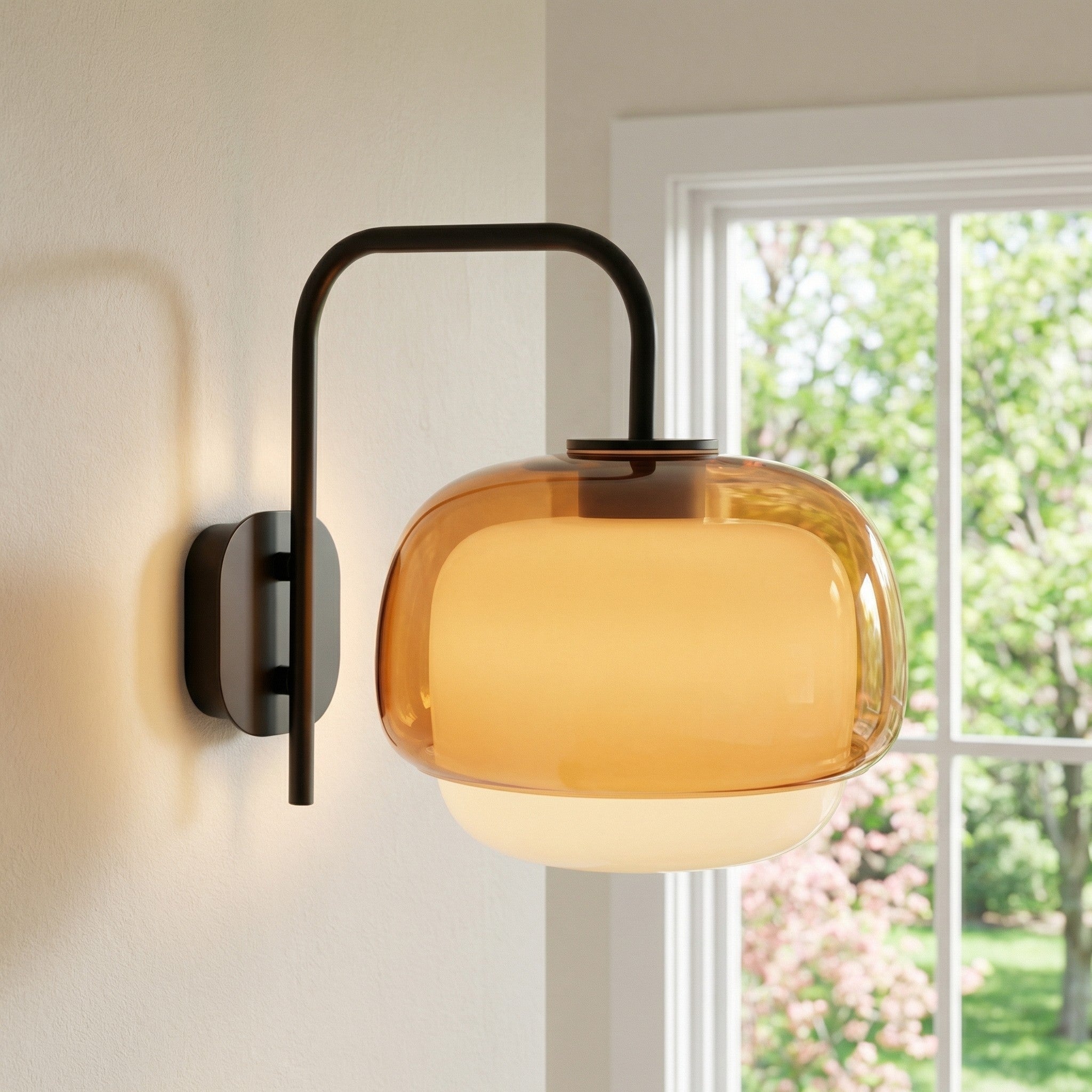 Colored Glass Wall Lamp with Round Shade | Green, Pink, Orange | Modern LED Lighting - Lamylie