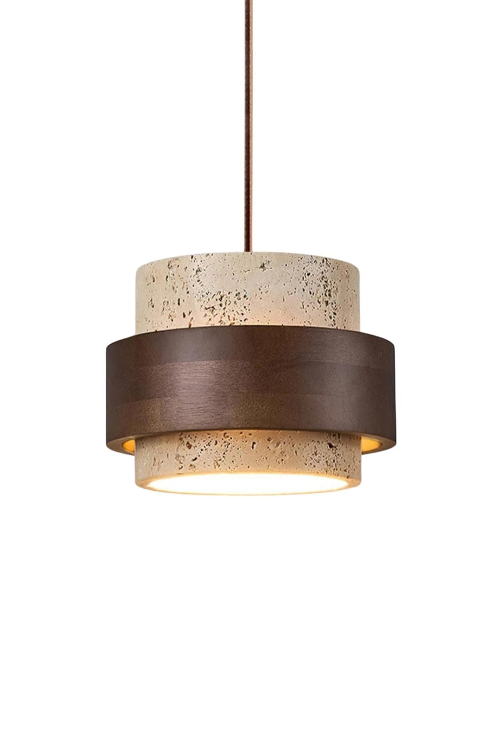 Holzpendelleuchte mit Travertin-Finish | Organische Lichtquelle für Esszimmer und Wohnzimmer - Lamylie