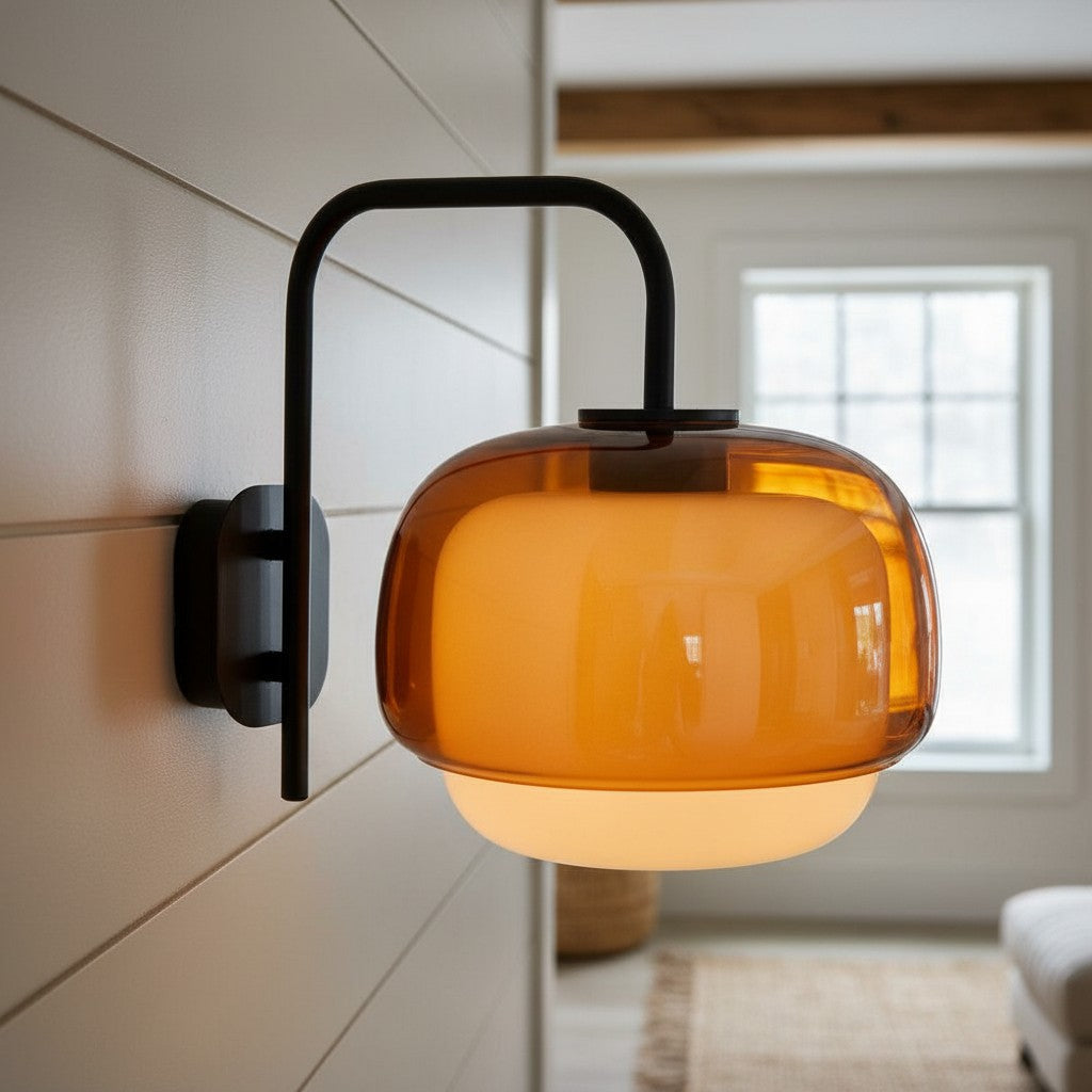 Colored Glass Wall Lamp with Round Shade | Green, Pink, Orange | Modern LED Lighting - Lamylie